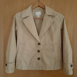 Caslon Light Beige Button-Front Trench Jacket Size XS